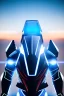 Placeholder: neon blue, floating triangle of light orbiting behind the back, cyber armor, geometric patterns on armor, male, orbiting triangle