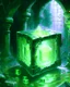 Placeholder: a gelatinous cube in vast dungeon room with green torches abandoned castle rpg art painterly