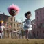 Placeholder: Ultra realistic circus scene. Sweet hair monster jumping and Child’s playing, smile, happy, smooth color, waist up view, Wes Anderson style, dark ambient, highly detailed, concept art, unreal engine 5, god rays, ray tracing, RTX, lumen lighting, ultra detail, volumetric lighting, 3d, finely drawn, high definition, high resolution.