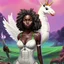 Placeholder: Stickee of worm afrowoman wirh unicorn