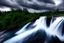 Placeholder: Cloudy dark sky, epic waterfall landscape, photograph, hyperrealism, 4k