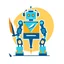 Placeholder: flat vector logo of a robot holding a quill, minimal graphic, by Sagi Haviv