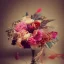 Placeholder: delicate bouquet of lace pearls and feathers, chiaroscuro, vivid colors, festive colors, dramatic lighting, beautiful composition, aesthetic layout