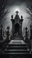 Placeholder: A scary altar in the middle of a dark cemetery, gray tones