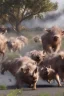 Placeholder: Animation image of warthogs running wild laughing, 8k high quality real life animation