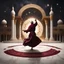 Placeholder: Hyper Realistic Sufi Whirling on stone floor with maroon & Golden Islamic Sufi Rustic Grungy Background outside white marble Islamic monument at dark night, heavy-fig with stars on sky showing dramatic & cinematic ambiance.