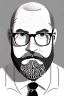 Placeholder: black and white,real estate agent,bald male withe beard,55 years old,glasses,, necktie,portly,detailed drawing,white background