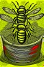 Placeholder: Vintage pop art style of bees on a pot of honey