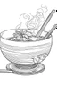 Placeholder: Outline art for coloring page, A JAPANESE CHAWAN TEACUP WITH A SHORT CIGARETTE ON THE SIDE , coloring page, white background, Sketch style, only use outline, clean line art, white background, no shadows, no shading, no color, clear