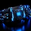 Placeholder: one cyberpunk belt, blue lighting, black background