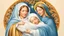 Placeholder: Design for a religious Christmas card showing the newborn baby Jesus with his mother Mary