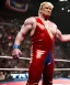 Placeholder: Photo realistic, Wrestler Donald trump, wrestling, American shot, sweat, blood, red breeches, suspenders, retro style, 80s, hot ambient, photo studio, vibrant color, gradient, highly detailed, art stations, concept art, smooth, unreal engine 5, god rays, ray tracing, RTX, lumen lighting, ultra detail, volumetric lighting, 3d, finely drawn, high definition, high resolution.