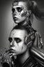 Placeholder: danish singer mø face, cyberpunk, black tones,