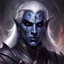 Placeholder: Generate a dungeons and dragons character portrait of the face of a male Drow named Valas. He is striking, handsome and has facepaint on his face. He is sworn to the evil goddess Lolth and he is shrouded in darkness. He is a War Cleric soldier.
