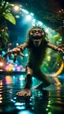 Placeholder: selfie by pimp rocker alien big foot gremlin diving in water slide in the middle of crazy dance moves dancing in dark lit reflective wet jungle hall tunnel,bokeh like f/0.8, tilt-shift lens 8k, high detail, smooth render, down-light, unreal engine, prize winning