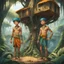 Placeholder: A pair of boys in green and gold loincloths, with blue and orange hair, aged 12 and 13, living in a giant treehouse in a jungle planet. They are part of a tribe that worships nature and animals. They have to protect their home from invaders who want to exploit the planet's resources.