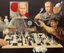 Placeholder: Complex Surgical Instruments,Putin, President Xi Of China And Joe Biden Play Chess with a Newborn Boy,black background,surrealism,Painting By Adrian Ghenie,Michelangelo,Rene Magritte,Lucian Freud,Salvador Dali,Pablo Picasso