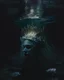 Placeholder: an ethereal portrait of a lonely queen submerged in dark waters with her back and no face