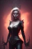 Placeholder: Pamela Anderson as evil queen in black leather, leather, busty, cleavage, angry, stern look. character design by cory loftis, fenghua zhong, ryohei hase, ismail inceoglu and ruan jia. unreal engine 5, artistic lighting, highly detailed, photorealistic, fantasy