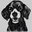 Placeholder: cartoon line drawing of spaniel standing in black and white no background