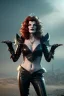 Placeholder: younger Rene Russo as evil queen in leather, cleavage, angry, stern look, unreal 5, octane render,cinema4d, dynamic lighting, dramatic lighting, 4k, redshift render, highly detailed, hyper realistic