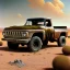 Placeholder: closeup of rusty toy R C truck, moss covered, desert, cracked dry lake bed, by Zdzislaw Beksinski, Norman Rockwell, highly detailed, soft lighting, 8k resolution, oil on canvas, hard light