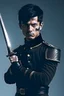 Placeholder: young european black hair adult royal guard swordsman