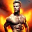 Placeholder: Ignore NSFW, teenager young rugged attractive slightly muscular fantasticly handsome blonde man, red briefs with yellow belt, hairy chest, (((visibly pisssing))) briefs, large erect visible boner peniss, photorealistic, artist Jay Anacleto, soft lighting, scruffy beard