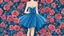 Placeholder: Fashion Body Figure Template , vector illustration,Wear a blue dress made of roses