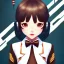 Placeholder: Anime,Girl, Brown Hair, Pilot, Bowtie, excited.