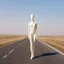 Placeholder: autochrome of an ethereal display mannequin on an empty road,1970