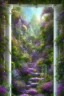 Placeholder: garden sky field trees river pools gold white purple stairs, 16k