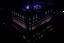 Placeholder: futuristic Exterior of a bulding, gothic, neon, neoclassical and dark violet and dark gold, light silver, obsidian, lakecore, maximalist, and the reflection in river, dji mavic