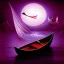 Placeholder: Charon in his boat on the river Styx, red black purple colours, 8k, high definition, fantasy art