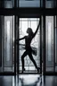 Placeholder: front of is the glass door, a dark silhouette of a dancing woman behind the glass door , front of it is the glass door, high quality, highly detailed, stunning, high realistic picture, impressive, sharp focus, perfect body, perfect shot, professional photo