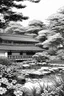 Placeholder: Tokyo garden in Spring abstract pencil black and white STYLE OF HIROKU OGAI