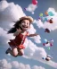 Placeholder: Ultra realistic speed clouds sky scene, wide angle view, childs falling down with many Childs background, circus dress style, feather color, free jumping flying, many trinkets, hair monster, many jelly beans, balls, color smoke, smile, happy, extreme, wind, clouds sea, 20,000 feet altitude, stratosphere, soft color, highly detailed, unreal engine 5, ray tracing, RTX, lumen lighting, ultra detail, volumetric lighting, 3d, finely drawn, high definition, high resolution.