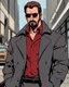 Placeholder: a young man with big muscles who looks like hans gruber wearing a heavy coat and red sunglasses staring with an irritated look on his face