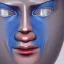 Placeholder: human robot head, blue right eye, red left eye