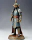 Placeholder: photo of a tabletop role-playing miniature of a sleek medieval mongol-elf wearing minoan armour with Minoan patterns. the miniature is full body and stands on a base. the miniature is in the style of art nouveau, Alan lee, john howe, rodin, giacometti