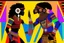 Placeholder: two arafed persons arguing in ritual combat stance, afrofuturism, arafed angularity, aztec vibe, patchwork vibe, side view, aztec room with extreme body action, sharp color contrasts, amazing shadows, exaggerated limbs and heads, minimal cozy, warm palette, bright bold warm summer colors, ritual scene, futuristic tribal style, Aztec influence, sculptural helmets, spiked headdress, geometric borders, patterned red rug over dark wooden floor, tribal ceramic vases with potted plants