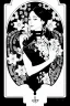 Placeholder: black and white, high contrast, thick line, coloring book illustration, lineart, stunningly beautiful woman in flowers, ross tran, alphonse mucha