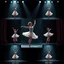 Placeholder: create storyboard of 9 images of a beautiful balerina in pretty clothing in a modern cifi stage in her performance cinamatic lights .