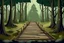 Placeholder: Cartoon style dark Forest with trees, muddy footprints in the wooden bridge.