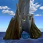 Placeholder: a giant hollow tree trunk emerging from the ocean, a whirlpool in the ocean