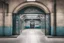 Placeholder: a metro station in pastel concrete, its ground is in metal. There is a Gothic mural on the wall. This traveler is alone and seems so small