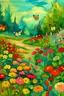 Placeholder: paisaje con muchas flores y mariposas estilo van Gogh