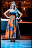 Placeholder: full body of very beautiful ukrain lady wearing orange_blue pretty midi flared dress with hair silver crown ,standing idle pose