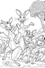 Placeholder: HAPPY NEW YEAR colouring page for kids,Kangaroo family leaps into joy, thick outline, low details, no shading, no colour