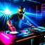 Placeholder: Dance hall ,dj play ,laser lights, l, beard DJ play music with DJ desk,